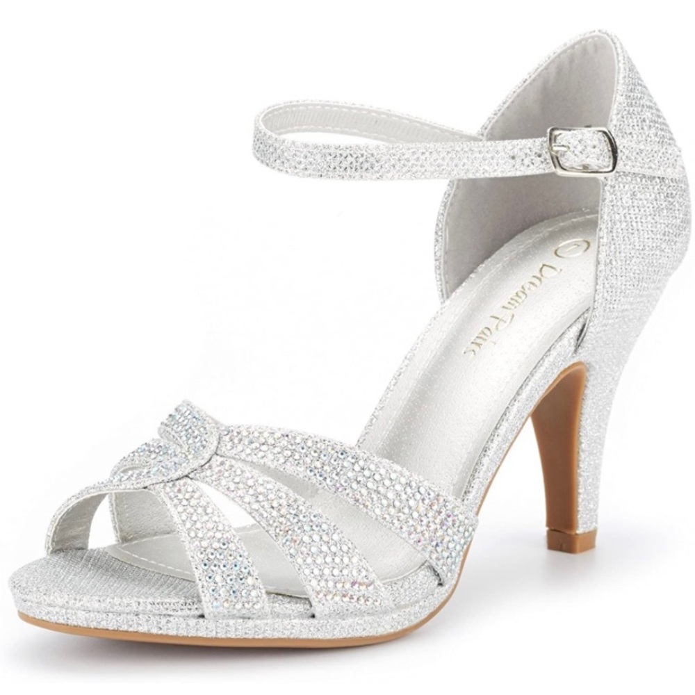 NWT Sparkly Silver Heels | Strappy Glitter Heel